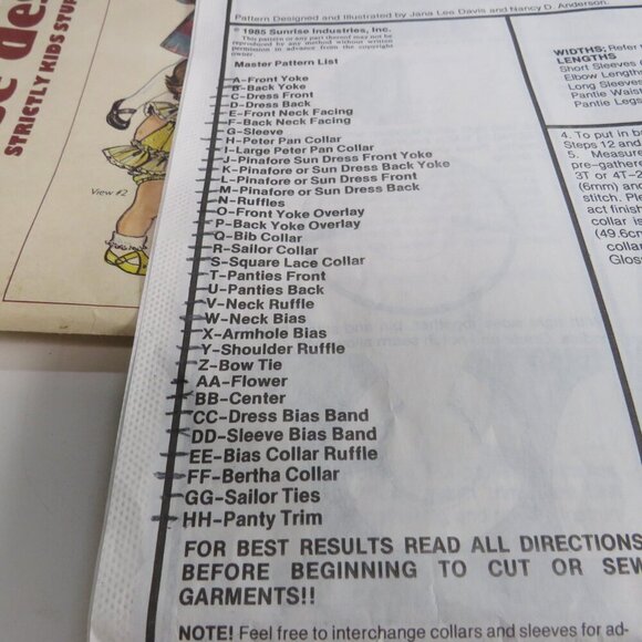 Sunrise Designs Clothing Patterns Toddler size 1-3 Dresses (complete) - Picture 6 of 8